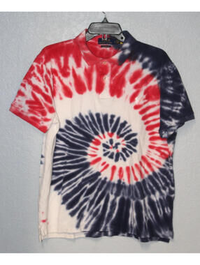 Polo Ralph Lauren Men Red Blue Polo Tie Dye Custom Slim Fit LARGE Americana USA